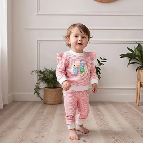 Toddler Baby Girl Fall Clothes Fish Embroidery Long Sleeve Striped Top and Pants Set 2Pcs Fishing Outfits2