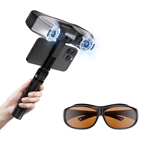 Revopoint MetroY Pro 3D Scanner & Laser Safty Goggles Bundle, 3D Scanner for 3D Printing Portable, Full Color 3D Scanning, Up to 0.01mm Precision, 34+15+1 Industrial Blue Laser Handheld Scanne, Compat