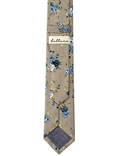 Image of BELLUNO Men's Cotton Floral Skinny Tie, 2.5 inch Width, with Gift Box