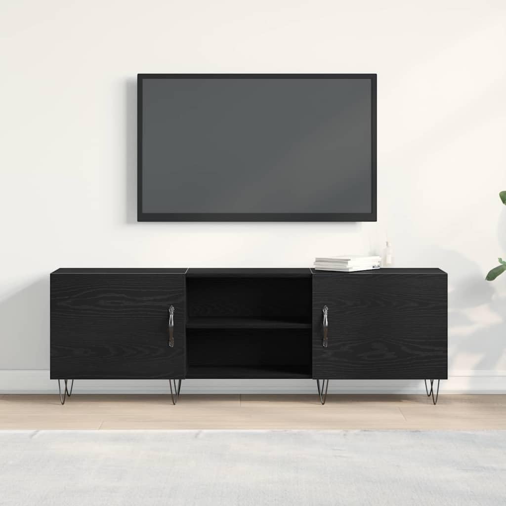 Mueble de TV con soporte de pared y espacio de almacenamiento, puerta de salón con patas de hierro de madera de roble negro