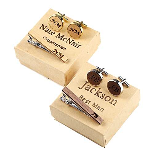 Personalized Wood Cufflinks &Tie Clip with Free Box