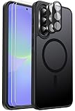 Ezanmull for Samsung Galaxy A36 5G Phone Case Magnetic Shockproof, [Fit for MagSafe] [Glass Screen Protector + Camera Lens Protector] Translucent Anti-Fingerprint (Black)