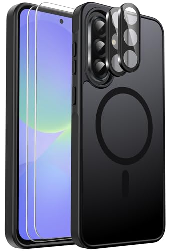 Ezanmull for Samsung Galaxy A36 5G Phone Case Magnetic Shockproof, [Fit for MagSafe] [Glass Screen Protector + Camera Lens Protector] Translucent Anti-Fingerprint (Black)