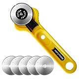 UPEOXT 45mm Rotary Cutter Set, Fabric Cutter with 5 Replacement Blades, Sewing Quilting Supplies, Ergonomic Handle for Crafts Leather Paper, Sharp Rolling Wheel Tool with Safety Lock, Yellow