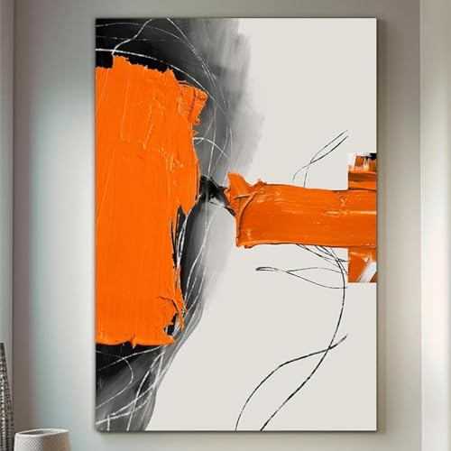 Peinture sur toile orange abstraite moderne KEBIA triptyque 60x90cm - 4