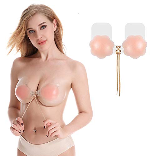 AUCOS Nipple Cover Silikon Trägerlosen BH - Push-up BH Klebe BH Silikon Nackt Unsichtbar Bra Invisible Bras mit Tunnelzug