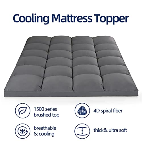 Mattress Topper Twin XL for Back Pain, Extra Thick Mattress Pad Cover, Plush Pillow Top, Deep Elastic Pocket, Grey