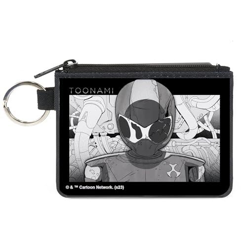 Warner Bros. Animation Zipper Coin Purse Portable Mini Change Wallet, Toonami Robot Tom Sketch Pose Black Grays, Canvas
