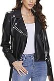Fahsyee Women's Faux Leather Jackets with Belt, Zip Up Motorcycle Short PU Moto Biker Outwear Fitted Slim Coat Black Size XL