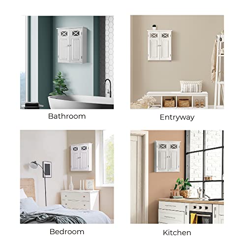 Elegant Home Fashions Dawson Removable Wooden Wall Cabinet With Cross Molding And 2 Doors, White #TOP6