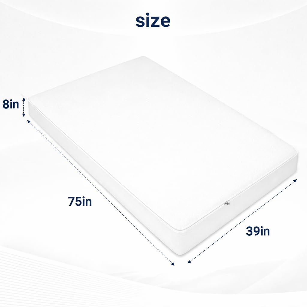 Cottington Lane Twin Size Daybed Fitted Cover, 100% Waterproof Outdoor Porch Swing Bed Mattress Cover, Zippered 8" Deep Patio Daybed Cushion Protector, White