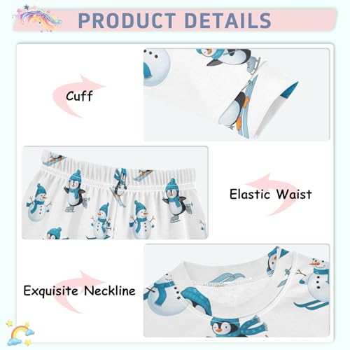 Pajama Sets Long Sleeve Winter Themed Penguin Pattern Soft Comfy Sleepwear 2 Piece PJS 3-8T4