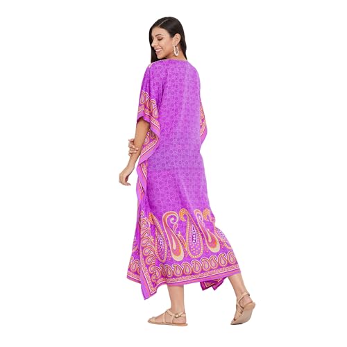 Image of Oussum Women Polyester Casual Long Plus Size Beach Caftan Cover Up Maxi Dress 1X-3X Summer Kaftan Dresses for Women