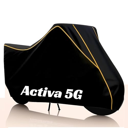 Image of Kayme Activa 5G Water Resistance Bike Cover Heavy Duty Premium Taffeta Motorcycle Cover | UV Protection, Dustproof, All Weather, Scratchproof, Two Wheeler Body Cover with Elastic Bottom (Black Yellow)