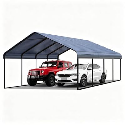 RITERYIFER 20x20 FT Carport Canopy Heavy Duty RV Metal Carports Kits for Garage,Aluminum Car Ports with Steel Shelter Frame Cover for 2 Car or Boats