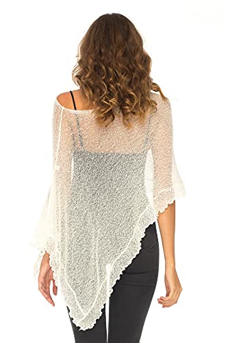 SHU-SHI Womens Sheer Poncho Shrug Lightweight Knit Ruffle Pullover Sweater Top4