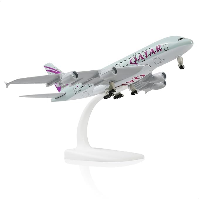 LIMOS 1:300 Scale Qatar Airways A380 Metal Model Plane Diecast Aircraft Replica Collectible Decorative Display Stand Gift Home Office