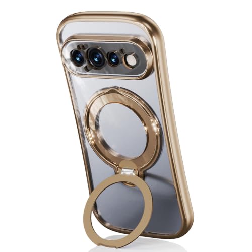 TRIPLE RIVER�E�݊��i Pixel 11 Pro�p �P�[�X �N���A �J�o�[�����Y�J�o�[�t�� �ϏՌ� ���� ���b�L TPU ��̌^�����O�t�� �X�^���h�@�\(�S�[���h) [���s�A���i]