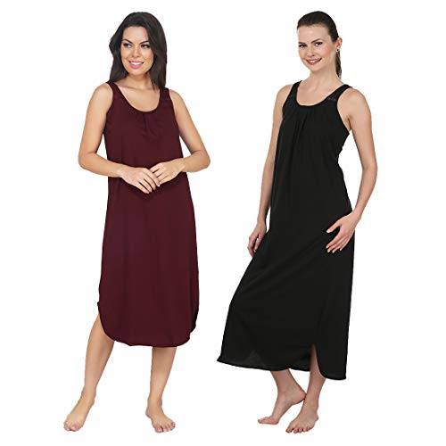 Image of BLAZON Women's Cotton Hosiery Solid Maxi Nighty Slip (Pack of 2) Available Sizes: S, M, L, XL, 2XL, 3XL, 4XL, 5XL