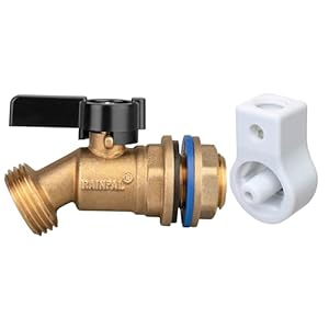 RBS005T LF Brass Rain Barrel Spigot (½” NPS, LF Compliant, Quarter Turn Ball Valve with Plastic Wrench/Nut Holder and Option to Install on Closed Top Barrel with Bung Hole)