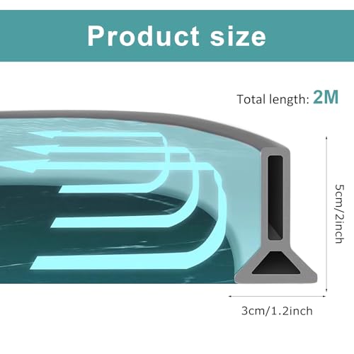 200CM Schwallschutzleiste Dusche Selbstklebend Silikon Duschabdichtungsleiste 50mm x30mm Wasserstopp Schwallschutz Duschschwelle für Dusch Boden Wassersperre für Badezimmer und Küche (Grau, 2m)