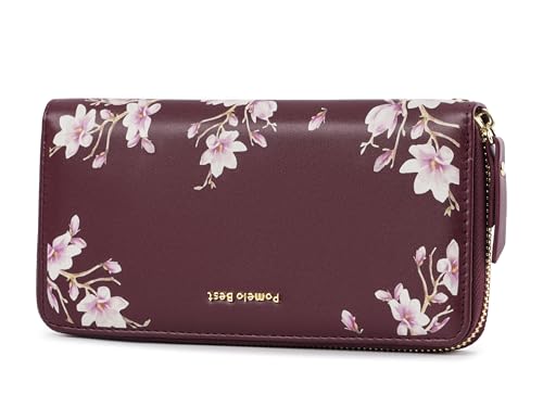 Pomelo Best Portefeuilles Femme en Cuir PU Porte Monnaie Zippé Téléphone Portabe en Fleur Primé avec Courroie de Poignet - RFID Blocage Cadeaux pour Femmes...