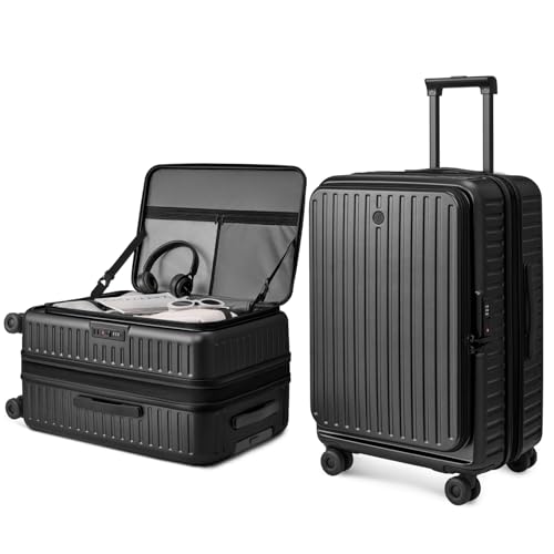 Image of NINETYGO Top Opening 28 Inch Large Checked Luggage, Expandable & Lightweight, Scratch Resistant PC Hardside with Deep Cabin Design, TSA Lock & 360 Spinner Wheels (Dark Black, Alps)