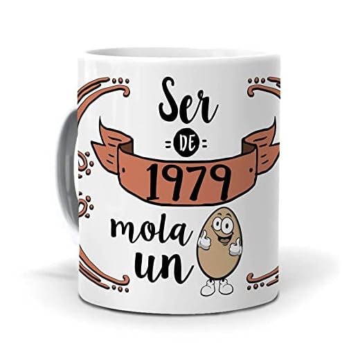 Taza Única de Años | Ser de 1979 Mola un Huevo | Taza Original para Regalar | Tazas de Café y Té Graciosas | Detalle Original para Cumpleaños | Frases Divertidas para Sorprender | Capacidad 350 ML