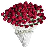Tinkllicoy Finished Flower Bouquet Blanket, Crochet Rose Knitted Throw Blanket Crochet Flowers Romantic Gifts for Women Mom Sister Wife Home Decor (Red Rose, 32 inch)