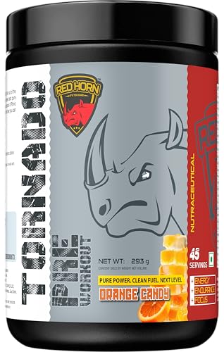 Image of Red Horn Tornado Pre Workout Supplement Powder (293g, Orange Candy)