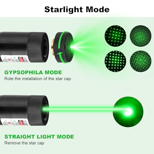 Image of Damflew Green Laser Pointer, USB Charging, Laser Beam with Starry-Sky Cap | Starry-Sky Patterns, Switch to a Single-Point Beam, for Hiking, Presentations & Outdoor Use (Professional-Grade Green Light)