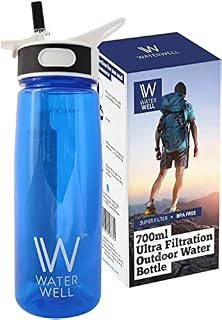 WaterWell Travel Ultra 2 Stage Filter 700ml Water Bottle - Filters 99.9% of Waterborne Pathogens and Microplastics - 1000 Litre Lifespan