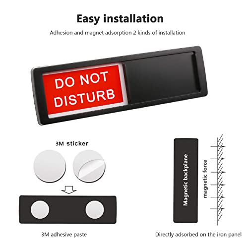 Image of Do Not Disturb /Please Knock Sign,Privacy Door Sign for Home Office Restroom Conference Hospital Hospital, Non-Scratch Magnetic Slider Door Indicator, 7'' x 2'' - Black