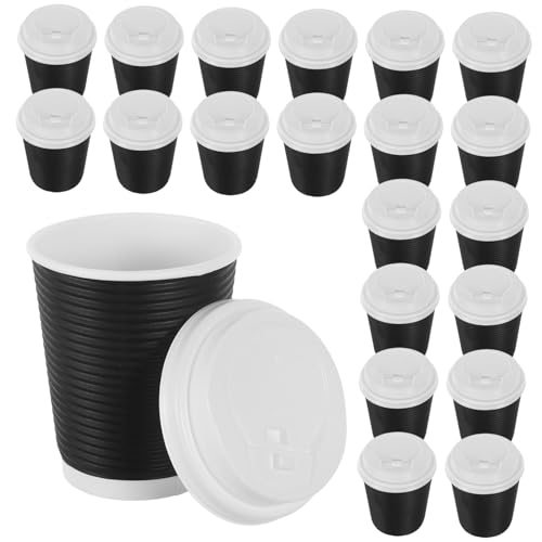 IOBIDDYS 50個入り断熱波形紙コーヒーカップ 蓋付き使い捨てカップ ホットドリンクや冷たい飲み物に対応 エスプレッソ用クラフト紙製 カフェ