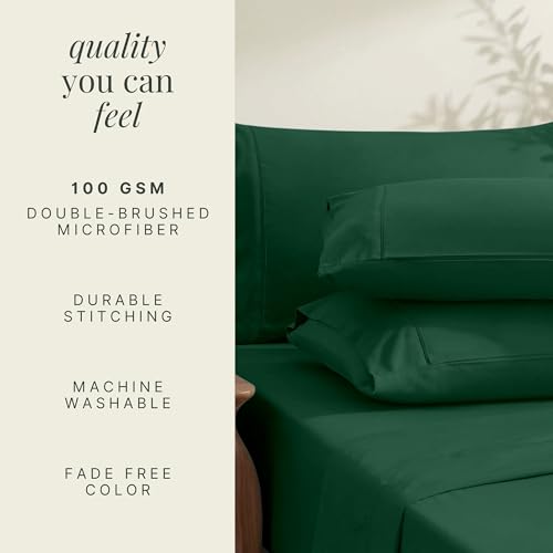 Image of Hearth & Harbor Bed Sheets, Luxury Soft 6 Piece Bed Sheet Set Extra Deep Pocket Fitted Sheets Fits Mattress up to 21 inch, Double Brushed Bedding Sheets & Pillowcases, Split King, Dark Green
