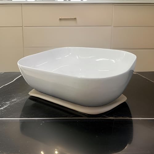 Image of SEA SHORE Wash Basin for Bathroom - Tabletop Ceramic Glossy Countertop Vessel Sink | Modern Designer Basin for Bathroom, Dining Hall & Vanity | 18 x 13 x 5.5 Inch (Dogra White)