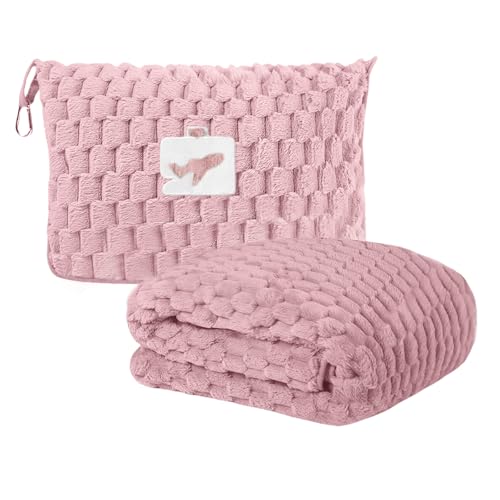flintronic Reisedecke Kissen 2 in 1, 170 x 130 cm Weiche Flugzeugdecke, Flugzeugdecke, Ultraleichte Reisedecke für Urlaub, Büro, Zuhause, Geschäftsreisen (Rosa)