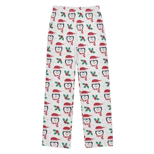 ZZXXB Xmas Penguin Holly Leaves Boys Long Pants Soft Trousers Elastic Waist Kids Lounge Bottoms with Pockets S-XL