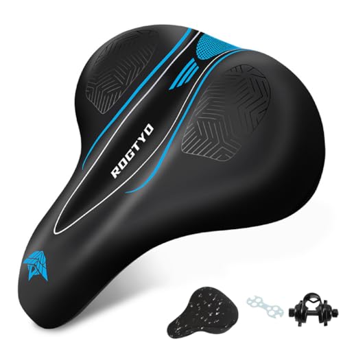 ROGTYO Fahrradsattel mit Memory-Foam 3.0 Gel Fahrradsitz Breiter Weicher komfortabel atmungsaktiv stoßdämpfend Ergonomisch Fahrrad Sattel mit wasserdichte Abdeckung (Blau)