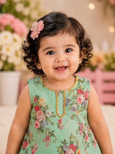 Image of Pspeaches Girls Georgette Sleeveless Round Neck Floral Print Kurta With Palazzo 2 Piece Set|Ethnic Wear For Cute Baby Girls|Traditional & Festive Outfit