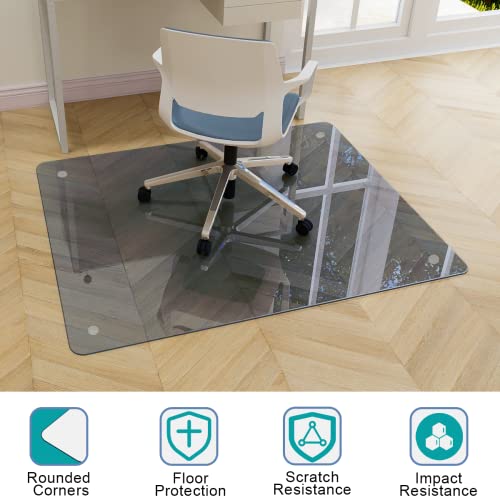 Easly 46" x 55" Chair Mat for Carpet - Office Chair Mat - Tempered Glass Floor Mat for Home/Office/Carpet Clear Computer Floor Mat - with 4 Anti-Slip Pads,Grey