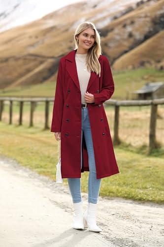 Zeagoo Women's Trench Coats Double-Breasted Long Coat with Belt2