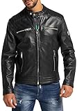 Carlo Colucci Herren Lederjacke mit Rückprint Schwarz XXL