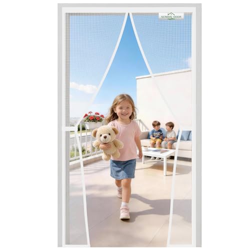 SCREEN DOOR Moustiquaire Porte Fenetre 180x220cm | Moustiquaire Haute Qualité, Protection contre les Insectes, Installation Facile – Blanc