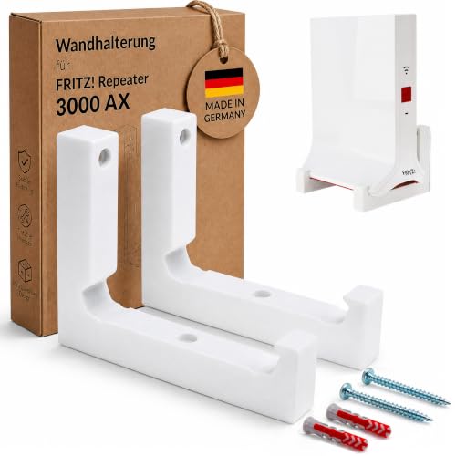 Uchwyt ścienny do Fritz Repeater 3000 AX – dwuczęściowy zestaw ze śrubami i kołkami – solidne mocowanie dla optymalnego odbioru Wi-Fi – łatwy montaż – Made in Germany