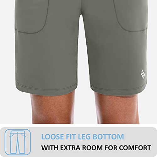 Image of SANTINY Bermuda Shorts for Women with Zipper Pocket Womens High Waisted Long Shorts for Running Workout Athletic