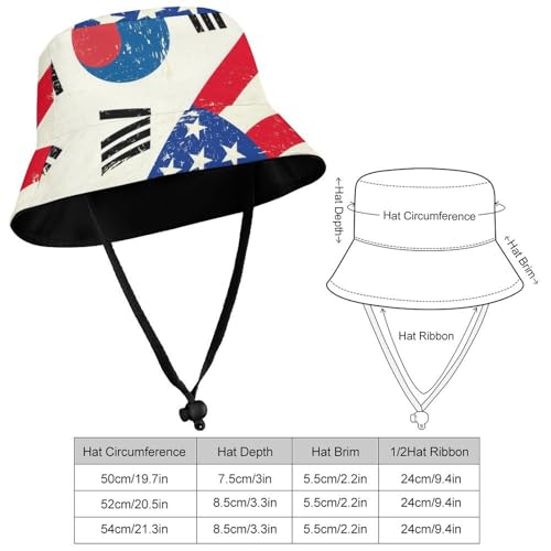 USA and Korean FlagChildren's Bucket Hat for Boys and Girls, Breathable Summer Beach Hat52cm2
