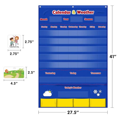 Image of Calendar and Weather Pocket Chart, Classroom Organized Chart, 149 Pieces