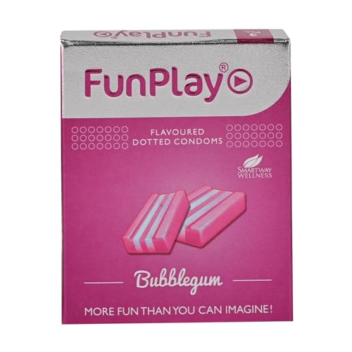 Image of Funplay Bubblegum Dotted Condoms 3 PCS | Flavoured Latex Condoms with Dots | Pre-Lubricated Smooth Surface | Comfortable Fit | Travel Friendly Pack | For Men