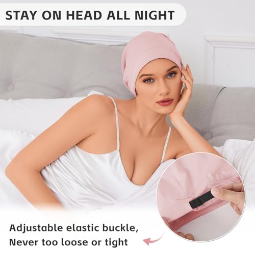 Image of ZHENSILK Silk Bonnet for Sleeping Women, Adjustable Silky Satin Lined Sleep Cap, Silk Hair Wrap Slouch Beanie Hat